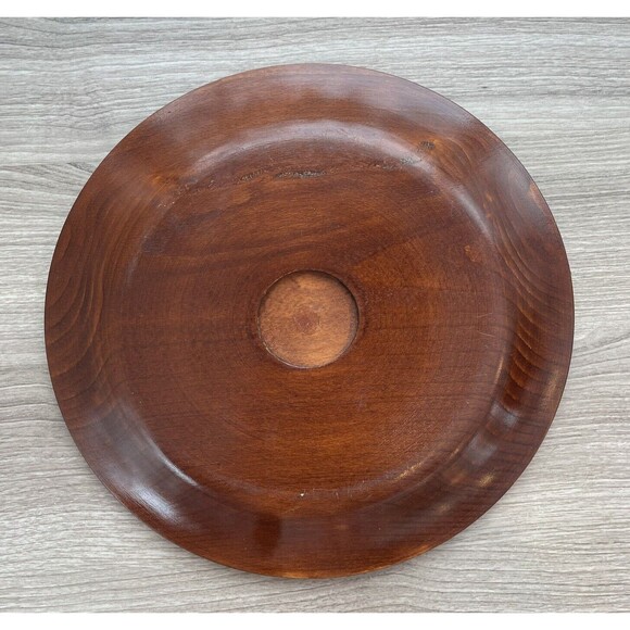 Vintage Hand Carved Wooden Plate Wall Art  9 1/2 Inch - Picture 3 of 6